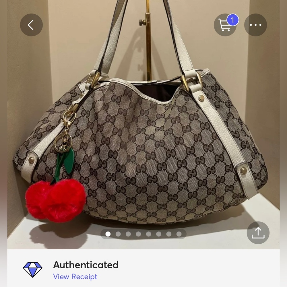 Authentic Gucci Abbey GG Brown Canvas White Leather Handbag - Picture 1 of 15